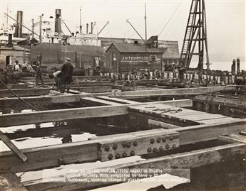 (CONSTRUCTION) An album with 72 photographs documenting the construction of Municipal Pier No. 30 South, Philadelphia, Pennsylvania.